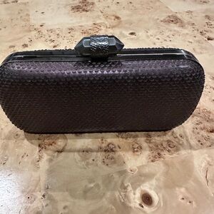 House of Harlow 1960 Marley Box Clutch Snake Hardwear Purple Cow Leather
